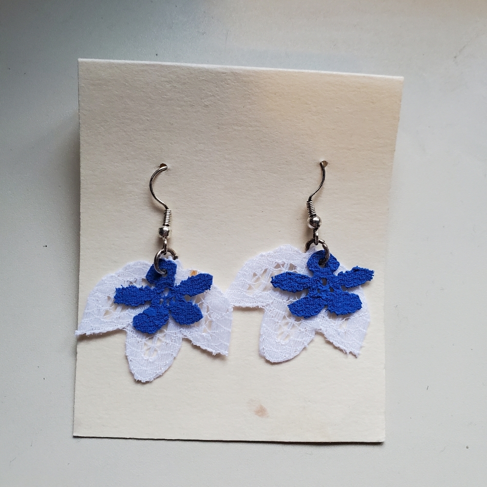 Light weight, lace, earrings, blue white handmade